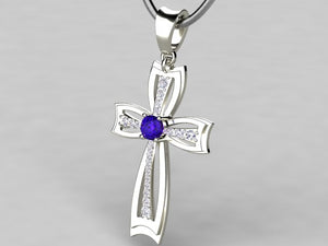 Tanzanite Cross With Fine Diamonds And 4.5 Millimeter Tanzanite