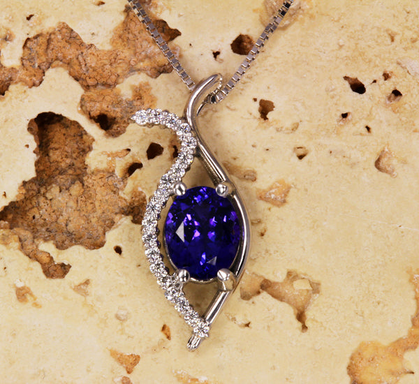 Custom Pendant with Exception Color Tanzanite and Ideal Cut Diamonds