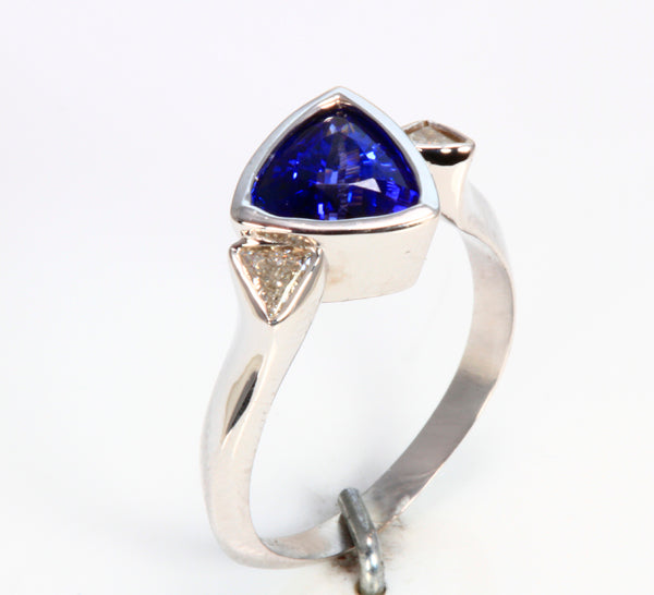 Beautiful Trilliant Tanzanite Ring With Trilliant Diamonds