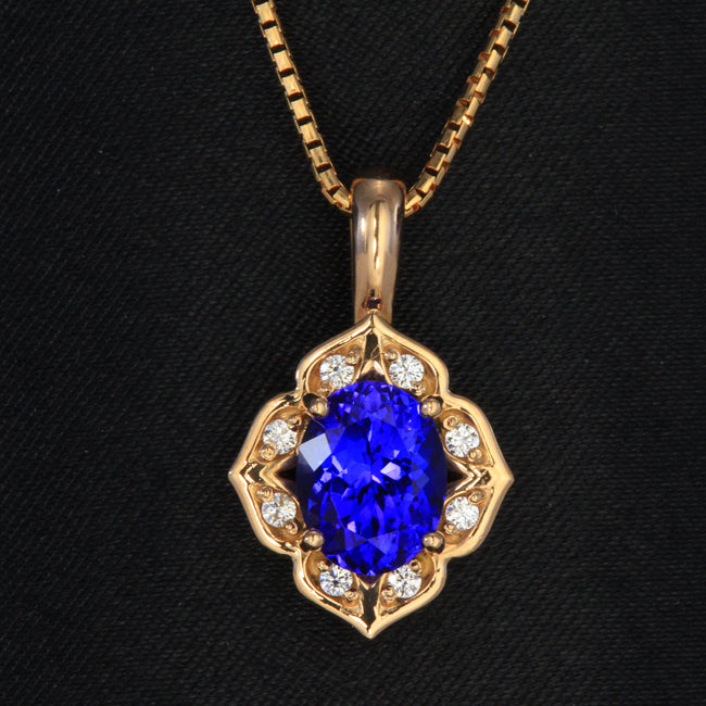 Rose Gold Tanzanite Pendant with Fine Diamonds