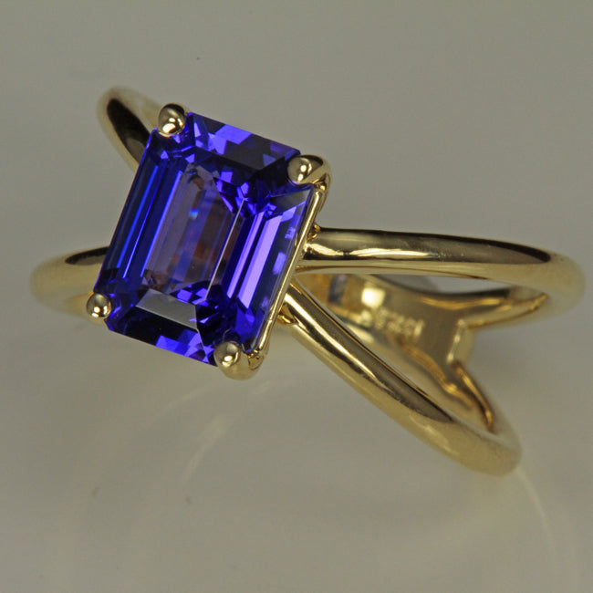 Exceptional Tanzanite Emerald Cut Set in 14kt Yellow Gold