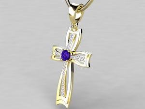 Tanzanite Cross With Fine Diamonds And 4.5 Millimeter Tanzanite