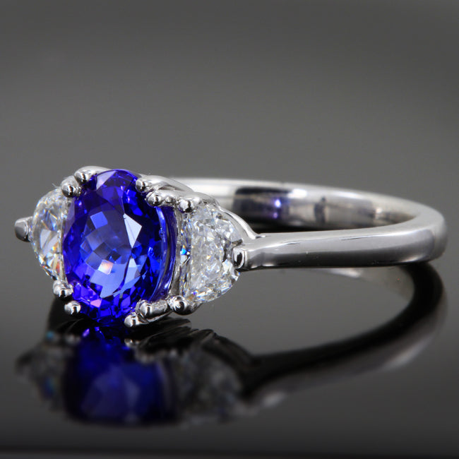 Tanzanite Ring With half Moon Diamonds