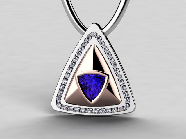 Two Tone Pendant by Christopher Michael With Bezeled Vivid Color Trilliant Tanzanite