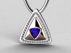 Two Tone Pendant by Christopher Michael With Bezeled Vivid Color Trilliant Tanzanite