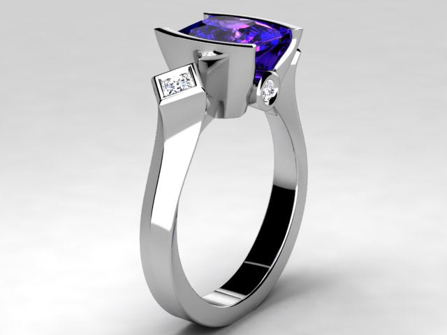 Christopher Michael Original Design With a Vivid Color Antique Cushion Tanzanite