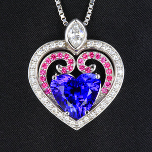 Heart Tanzanite Pendant with Pink Sapphire and Diamond