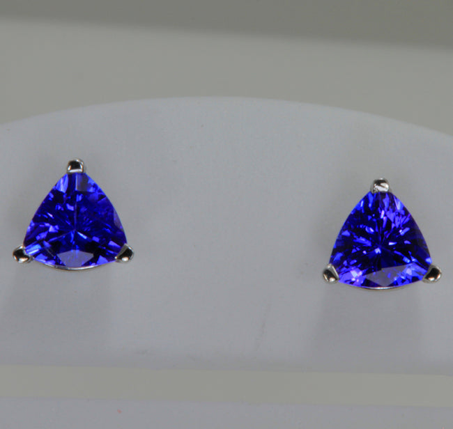 Trilliant Tanzanite Earrings 1.67 Carats