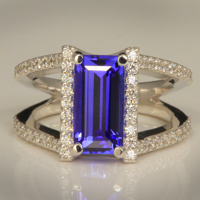 Tanzanite Ring 3.13 Emerald Cut Exceptional Color