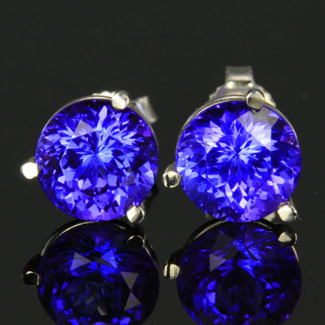 Round Tanzanite Studs 3.99 Carats Total Weight