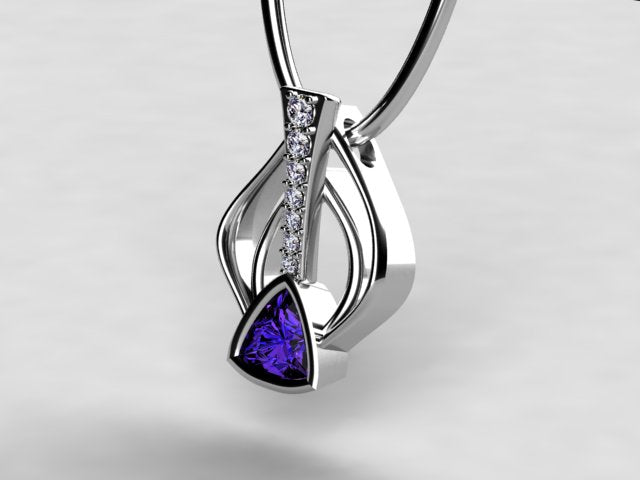 Trilliant 7 mm. Vivid Color Tanzanite Pendant by Christopher Michael