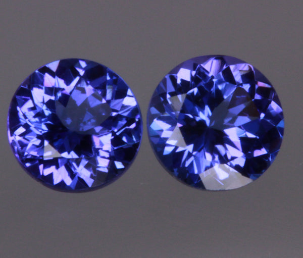 Matching Pair of Round Tanzanites Weigh 2.20 Carats