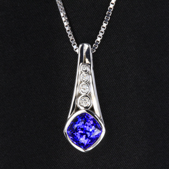 Square Cushion Tanzanite Pendant 3.10 Carats