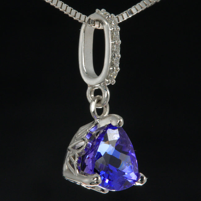 Tanzanite (1.86 Carat) Trilliant Pendant with Fine Diamonds