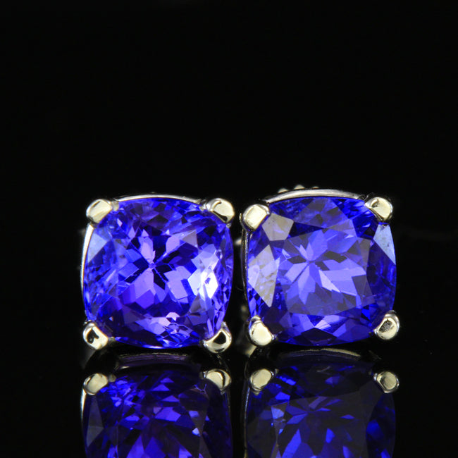Tanzanite Square Cushion Earrings 2.76 Carats