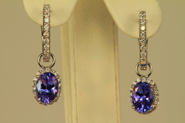 Tanzanite 7x5 Oval Drop Earrings with Diamond