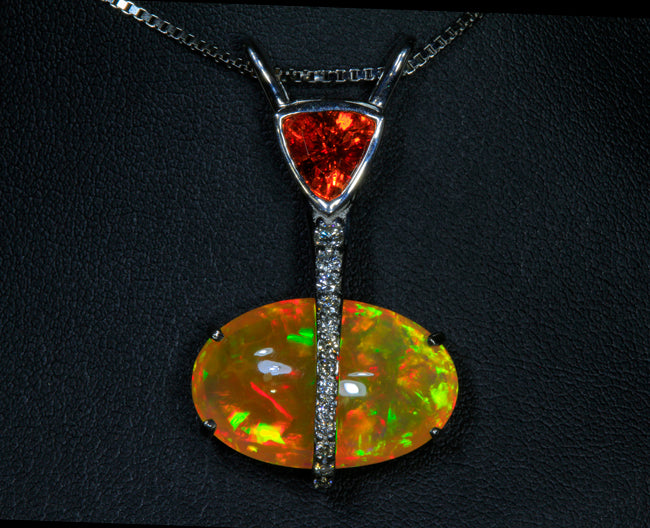 Welo Opal Pendant With Spessartite and Emerald