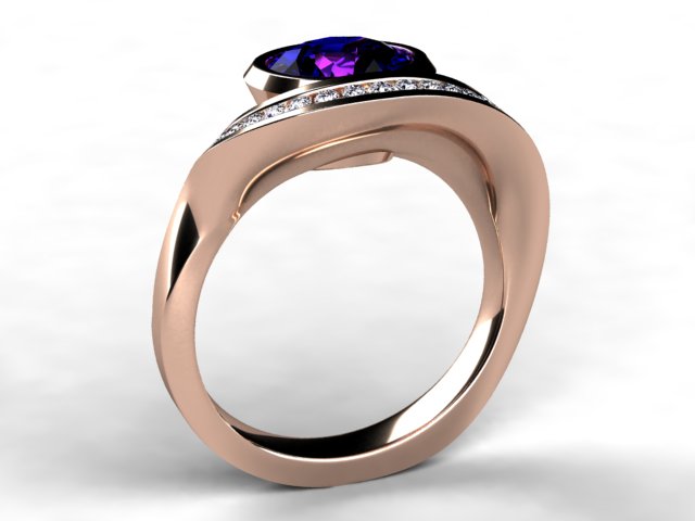 Oval Bluish Violet Vivid Color Tanzanite and Diamond Ring