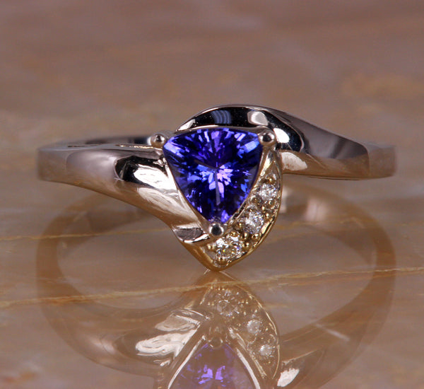 Trilliant Tanzanite Set in a Petite Ring with Diamonds