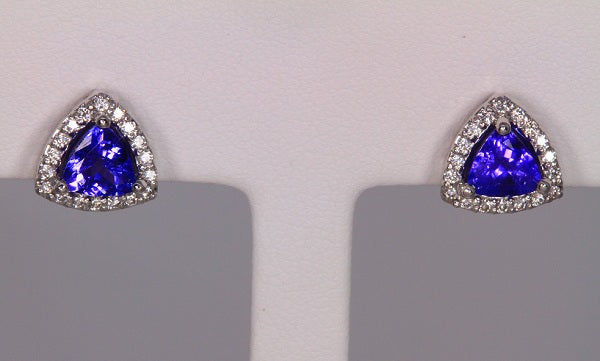 Trilliant Tanzanite Earrings with Vivid Color
