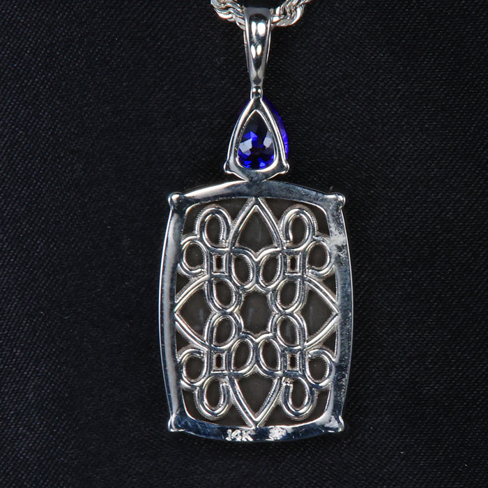 14K White Gold Ammonite and Tanzanite Pendant 19.68 Carats