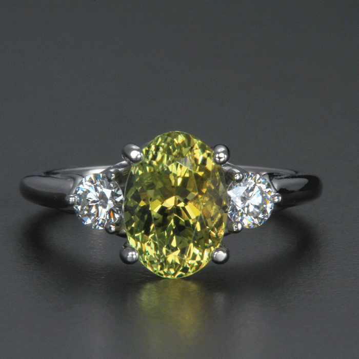 White Gold Fancy Yellow Tanzanite and Diamond Ring