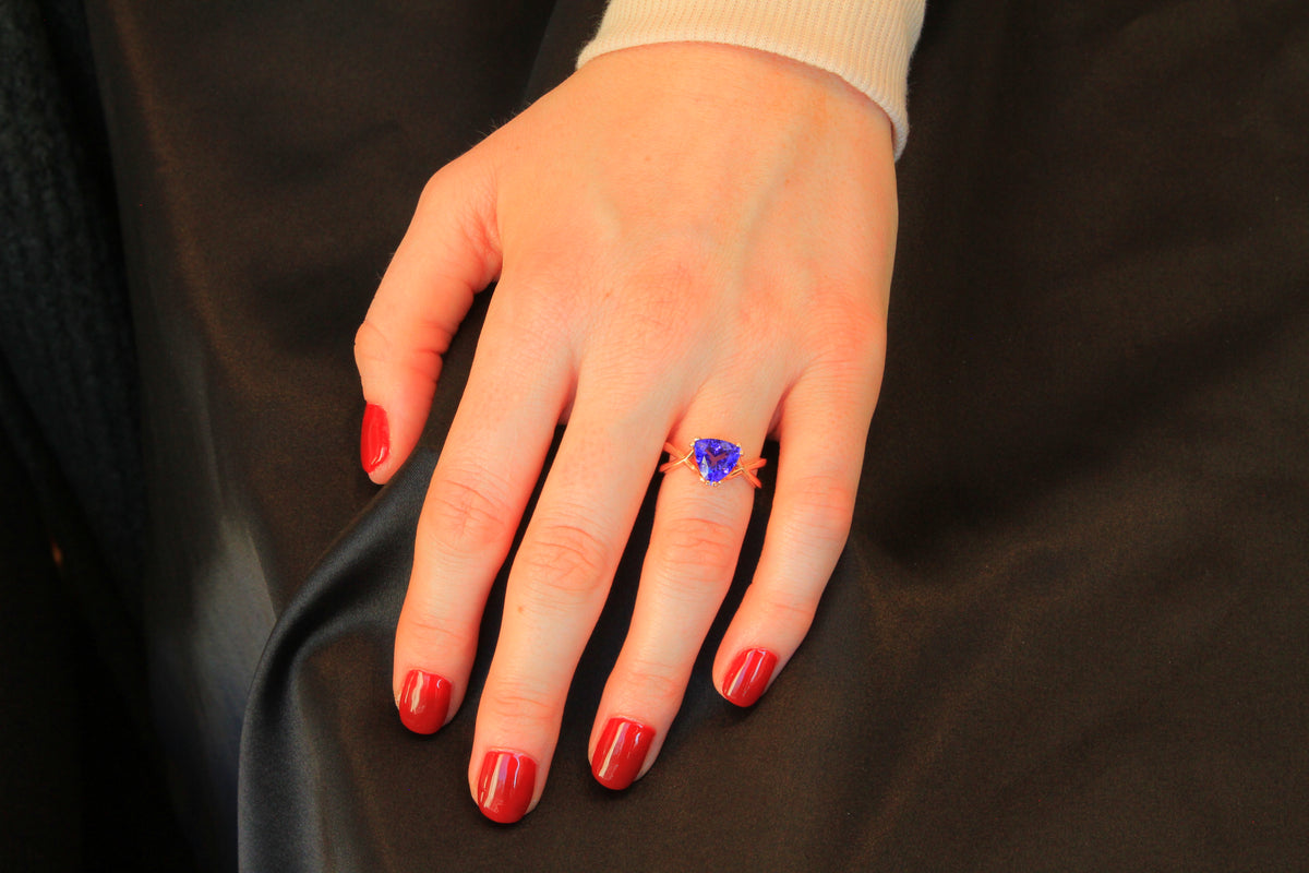 14K Rose Gold Trillant Tanzanite Ring by Christopher Michael 2.55 Carats