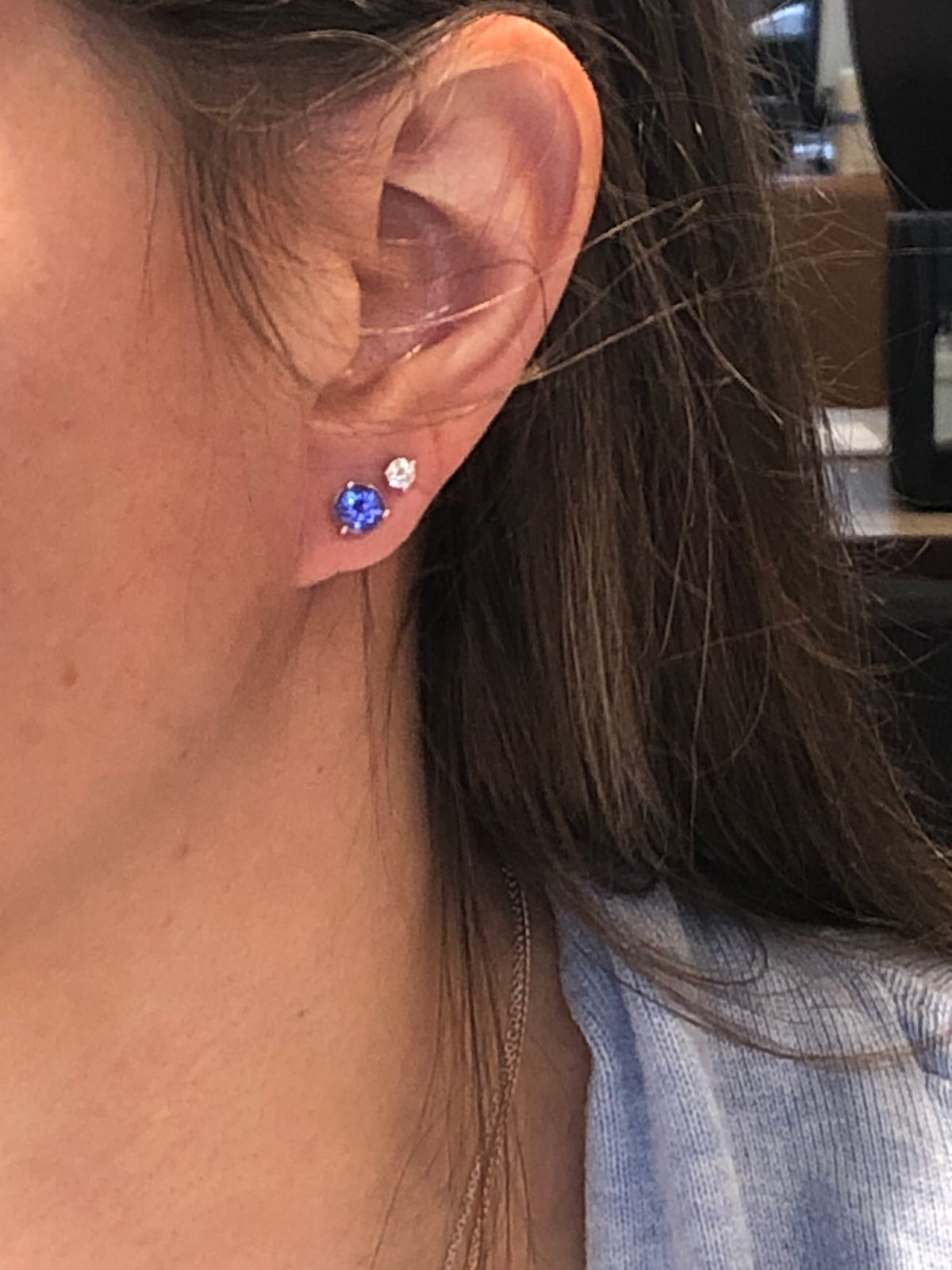 14K White Gold Stud Earrings  1.78 Carats 5.8mm