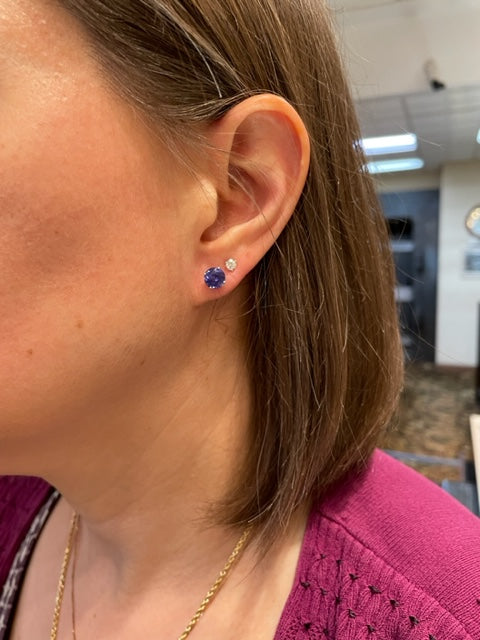 14k White Gold Round Tanzanite Stud Earrings 3.23cts