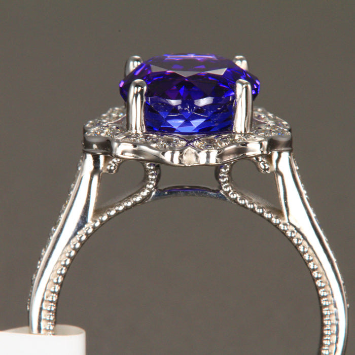 14K White Gold Tanzanite & Diamond Ring 3.21 Carats Christopher Michael Design