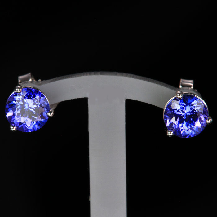14K White Gold Round Tanzanite Stud Earrings 1.51 Carats