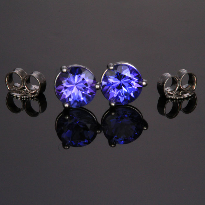 14k White Gold Round Tanzanite Stud Earrings 1.39 Carats