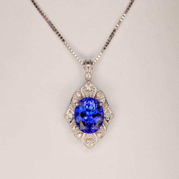 14K White Gold Tanzanite and Diamond Pendant 3.29cts