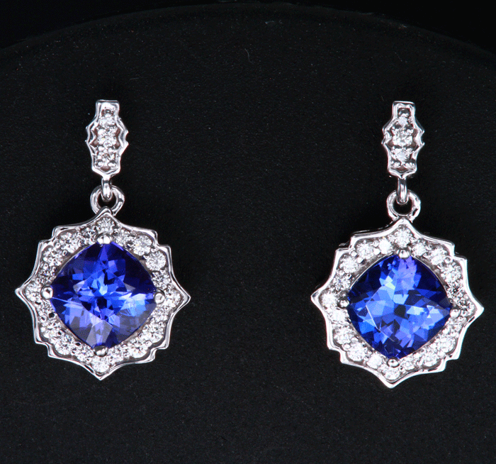14K White Gold Tanzanite and Diamond Earrings 2.31 Carats