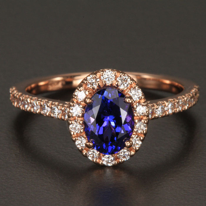 14K Rose Gold Oval Tanzanite and Diamond Ring 1.07 Carats