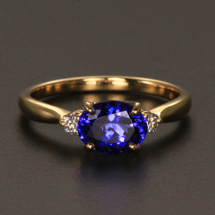 14K Yellow Gold Oval Tanzanite and Diamond Ring 1.73 Carats