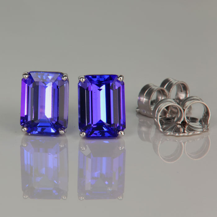 Emerald Cut Tanzanite Stud Earrings