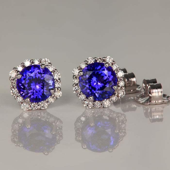 Tanzanite and Diamond Halo Stud Earring
