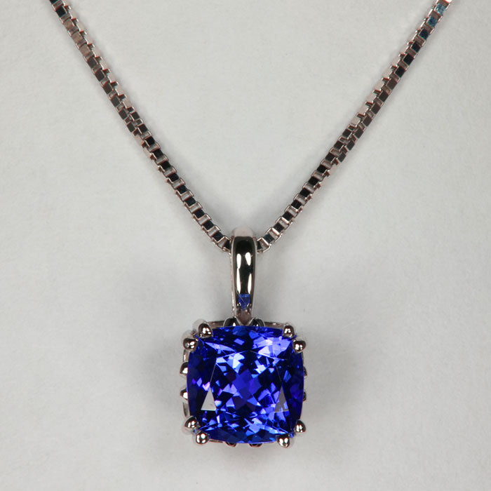 14K White Gold Square Cushion Tanzanite Pendant 1.77cts