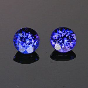 Blue Violet Pair Tanzanite Round Gemstones 2.09 Carats 6mm