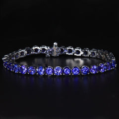 Bracelet Tennis En Argent 935 Avec Tanzanite De Laboratoire - Réglable, Finition Or Blanc