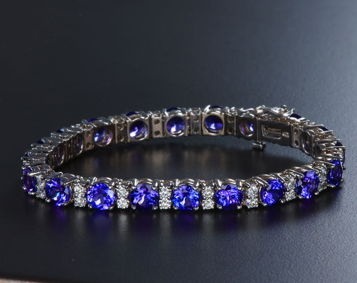 White Gold Tanzanite and Diamond Tennis Bracelet 