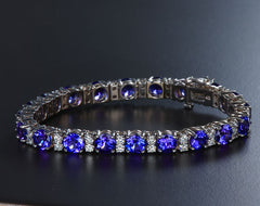 18K White Gold Plated Created Tanzanite Tennis Bracelet – Round Cut – Prong Setting