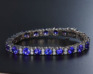 White Gold Tanzanite and Diamond Tennis Bracelet 