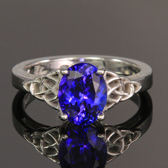 14K White Gold Celtic Oval Tanzanite Ring 2.23 Carats Designed by Christopher Michael