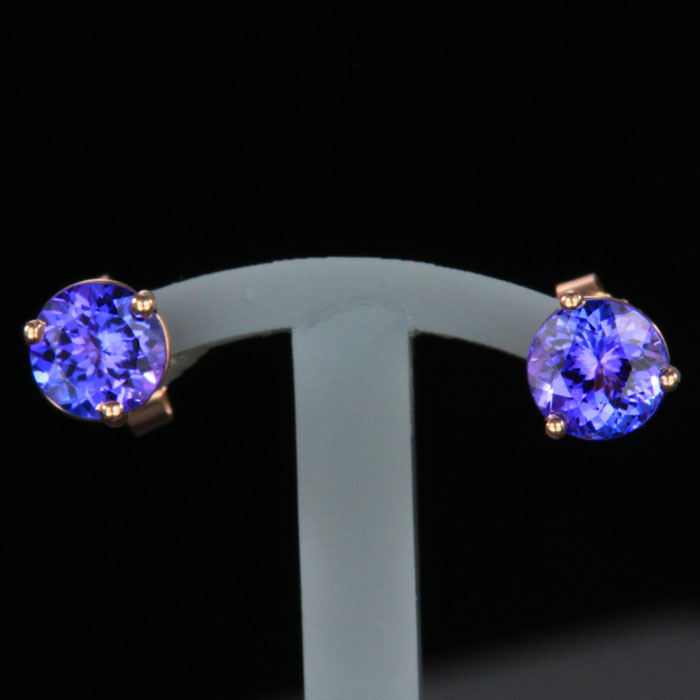 14k Rose Gold Stud Tanzanite Earrings 1.63 Carats