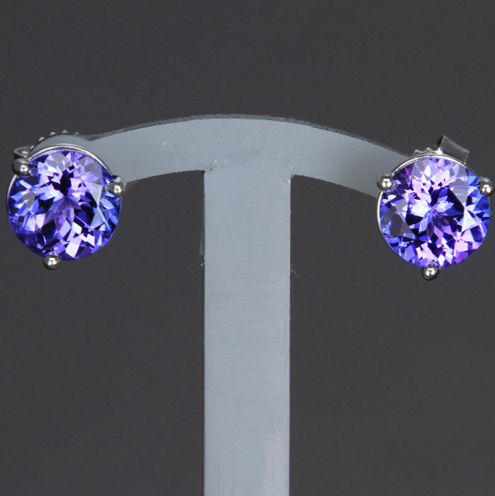 14K White Gold Round Tanzanite Stud Earrings 1.90 Carats