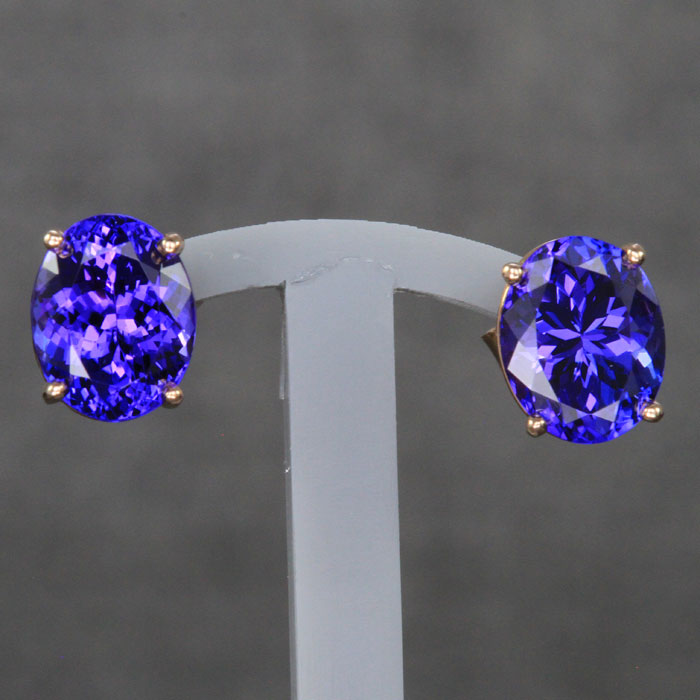 14k Rose Gold Oval Tanzanite Earrings 4.69 Carats