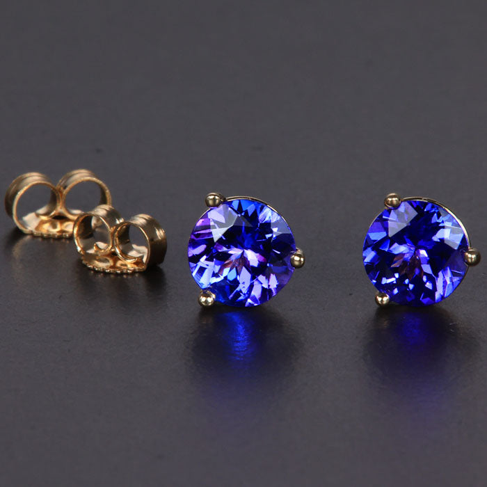 Yellow Gold Round Tanzanite Stud Earrings 