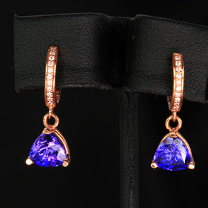 Trilliant Tanzanite Earrings in Rose Gold 3.47 Carats